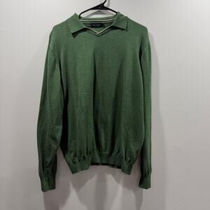 Paul Fredrick Green Collared V Neck 100% Supima Cotton Size L EUC